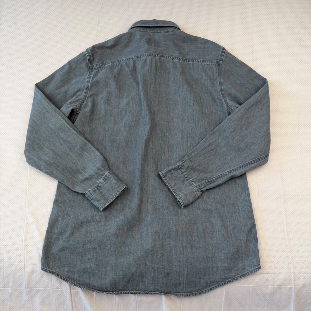 Lee Cooper Western Denim Shirt Grey Pearl Snap Workwear Cowboy Aesthetic Large - Picture 2 of 9